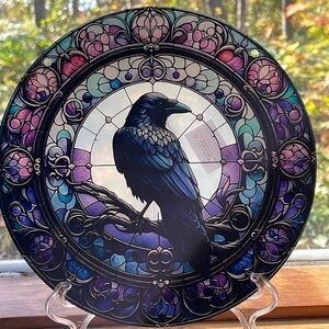 Suncatcher Acrylic Decorative Raven Bird Purple 8” Gothic Home Office Decor Gift